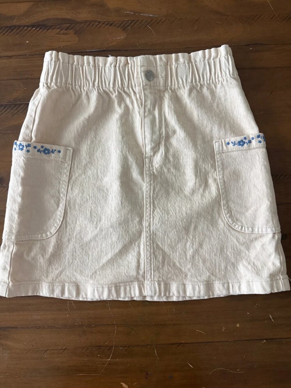 Cat & Jack Girls White Denim Skirt - Floral Embroidery